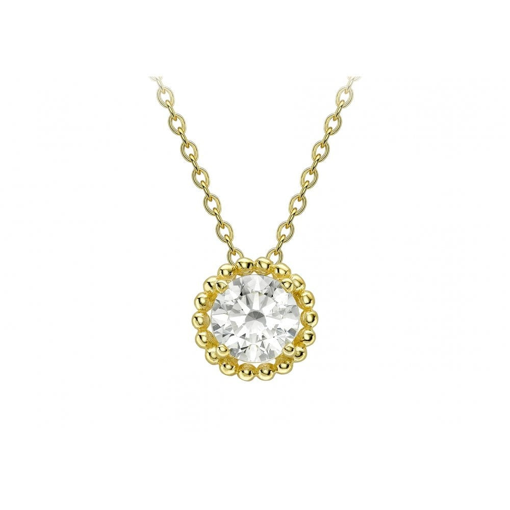 9CT YELLOW GOLD CZ 7MM HALO ADJUSTABLE NECKLACE