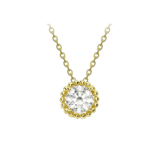 9CT YELLOW GOLD CZ 7MM HALO ADJUSTABLE NECKLACE