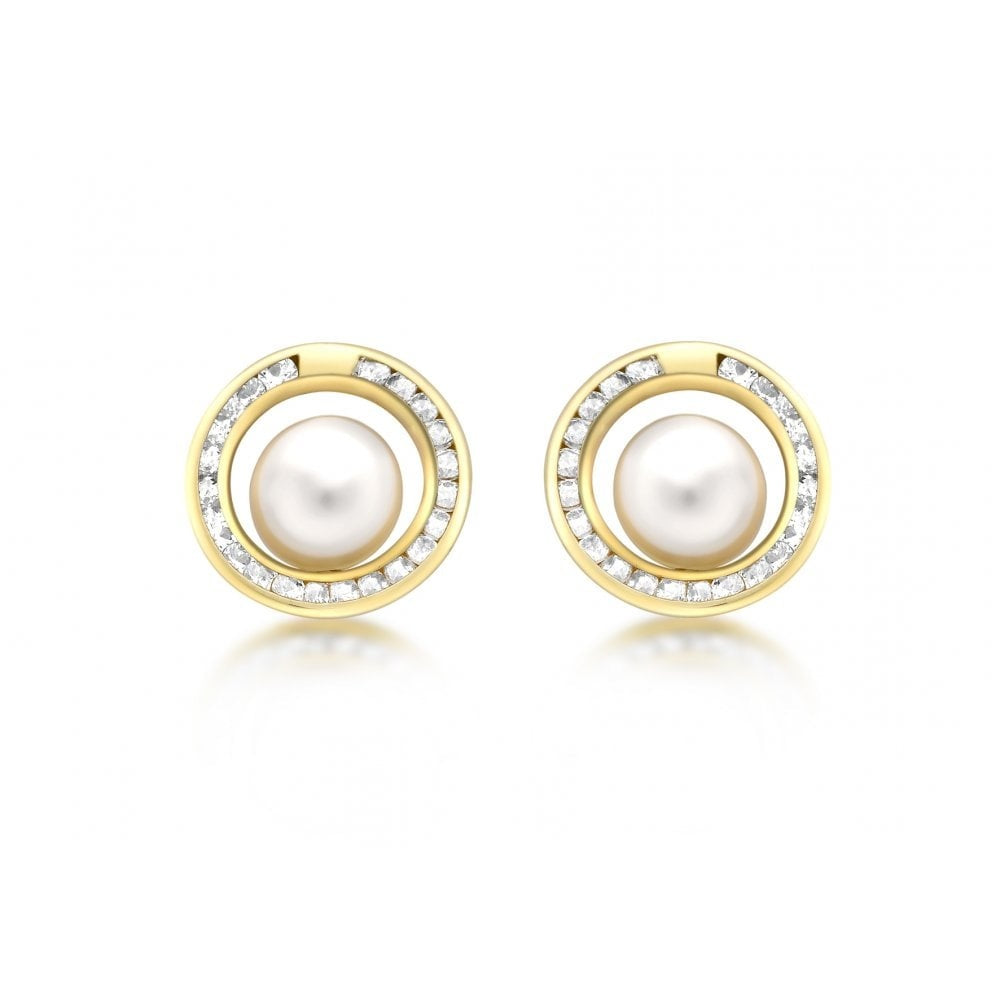 9CT YELLOW GOLD CZ AND 6MM PEARL 12MM STUD EARRINGS
