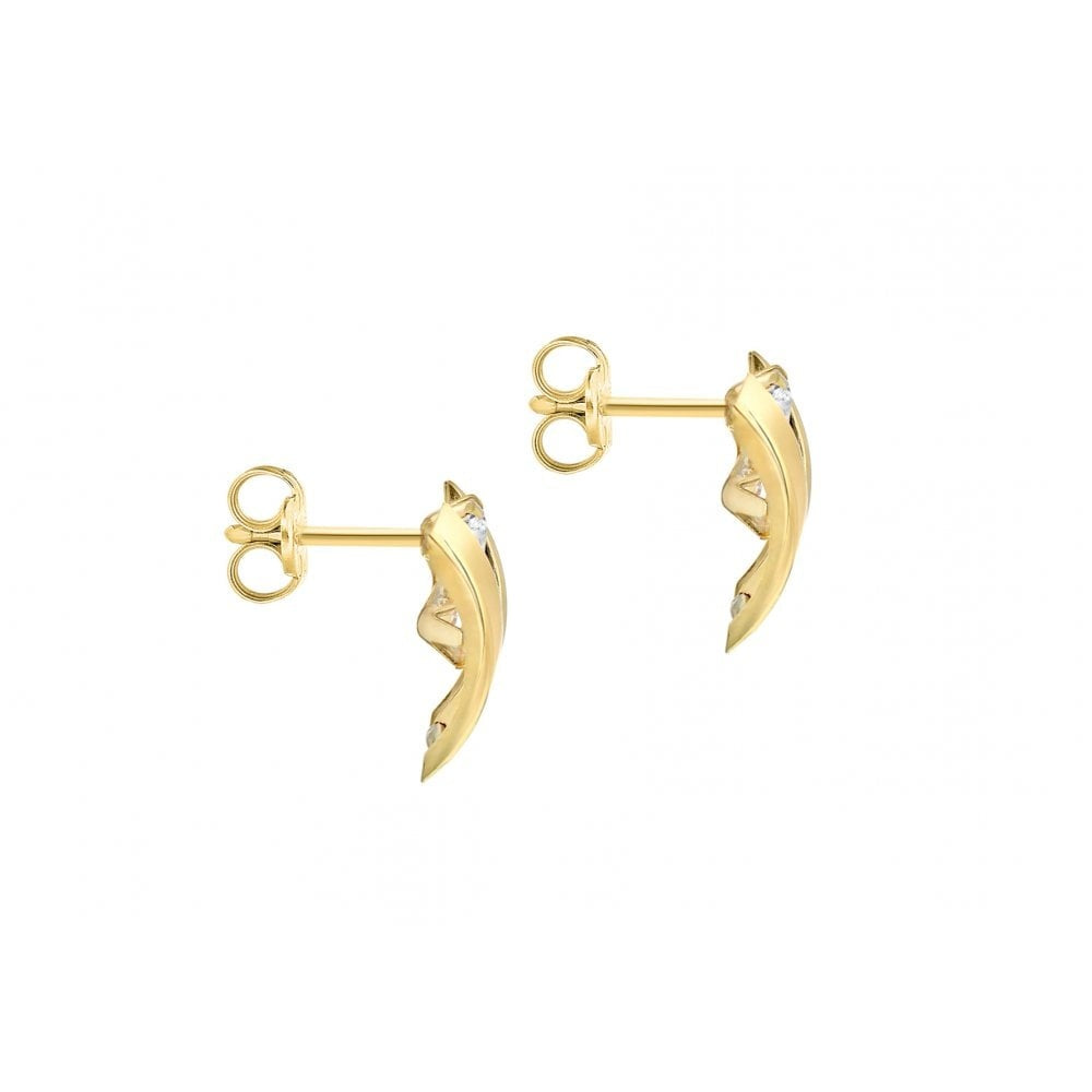 9CT YELLOW GOLD CZ AND DOUBLE-BAND 9.6MM X 10.6MM STUD EARRINGS