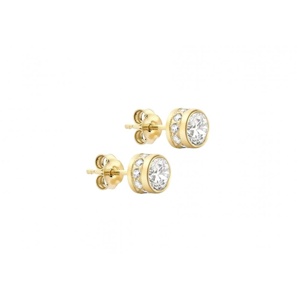 9CT YELLOW GOLD CZ AND PAVE SET 6MM STUD EARRINGS