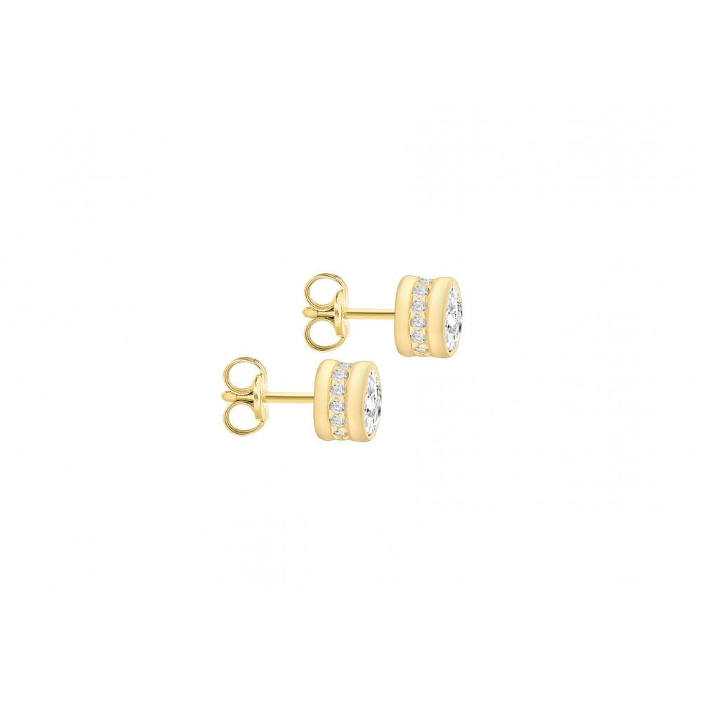 9CT YELLOW GOLD CZ AND PAVE SET 6MM STUD EARRINGS