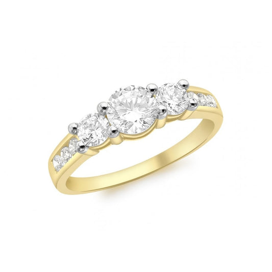9CT YELLOW GOLD CZ CLAW AND CHANNEL SET RING