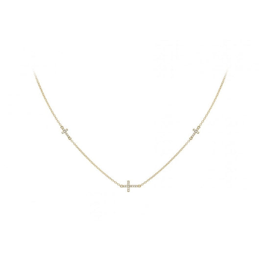 9CT YELLOW GOLD CZ TRIPLE-CROSS ADJUSTABLE NECKLACE