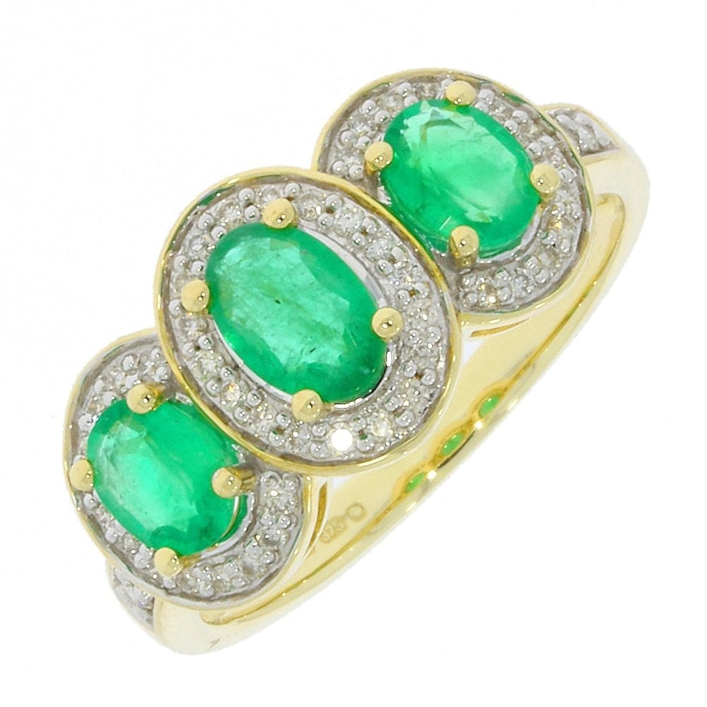 9CT YELLOW GOLD EMERALD AND DIAMOND RING
