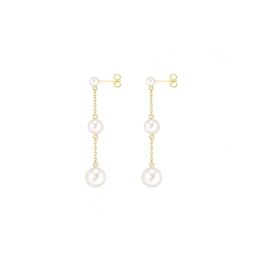 9CT YELLOW GOLD HALF-COVERED FRESH WATER PEARL 8.3MM X 43MM GRADUATED DROP EARRINGS