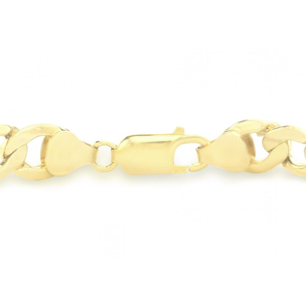 9CT YELLOW GOLD HOLLOW CURB BRACELET 19CM/7.5"