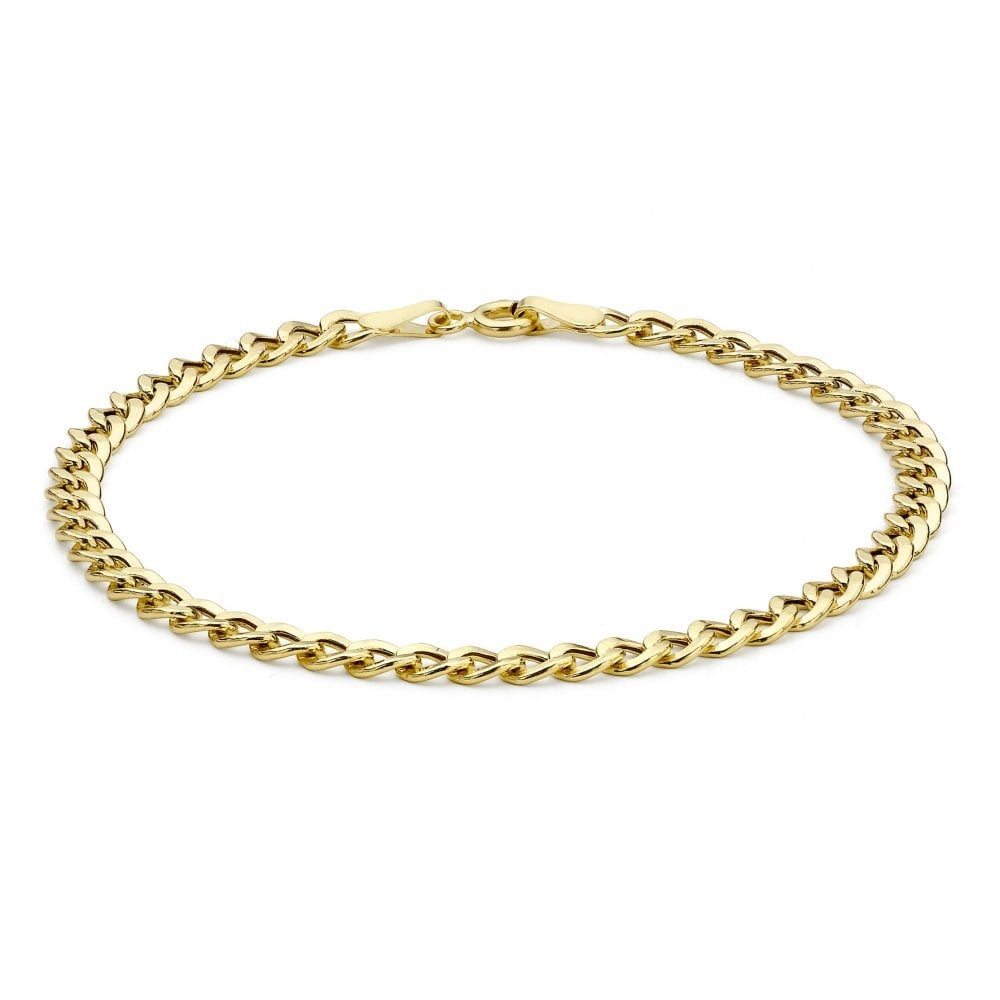 9CT YELLOW GOLD HOLLOW FLAT CURB BRACELET 18CM/7"