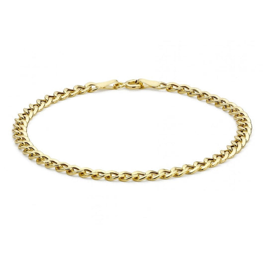 9CT YELLOW GOLD HOLLOW FLAT CURB BRACELET 18CM/7"