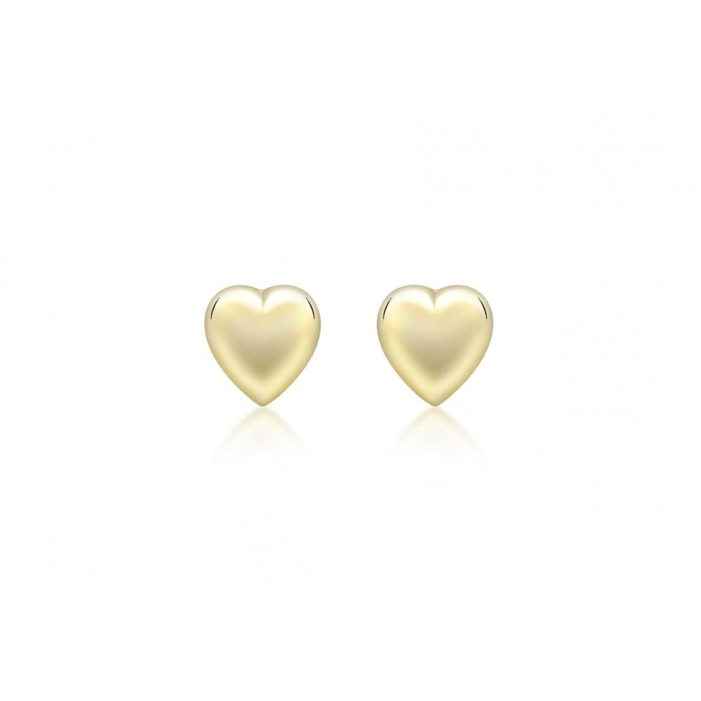9CT YELLOW GOLD PUFFED-HEART STUD EARRINGS