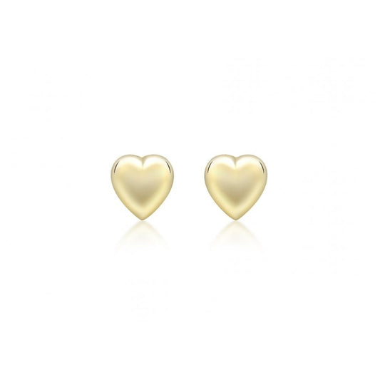 9CT YELLOW GOLD PUFFED-HEART STUD EARRINGS