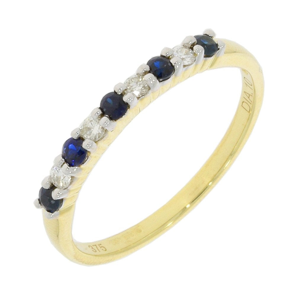 9CT YELLOW GOLD SAPPHIRE & DIAMOND BAND