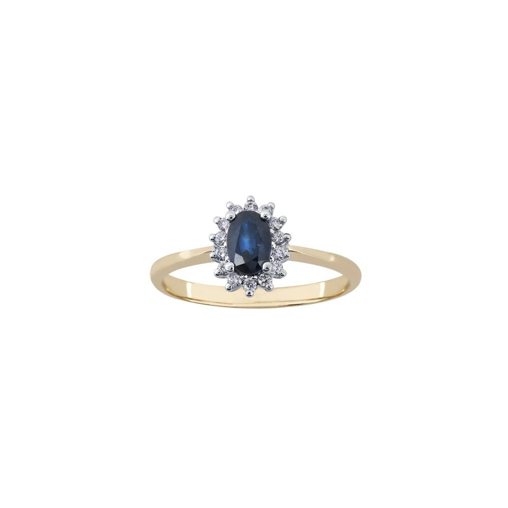 9CT YELLOW GOLD SAPPHIRE & DIAMOND RING