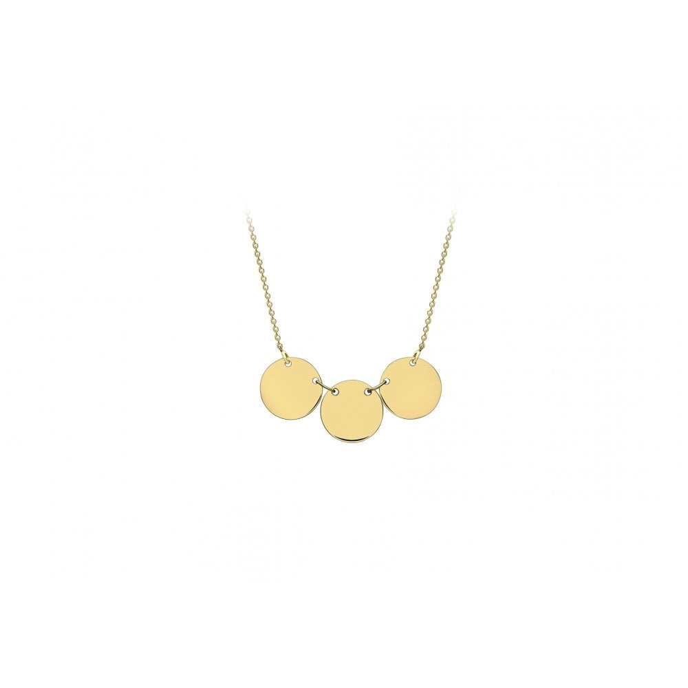 9CT YELLOW GOLD TRIPLE 10MM DISC ADJUSTABE NECKLACE 41CM/16"-43CM/17"