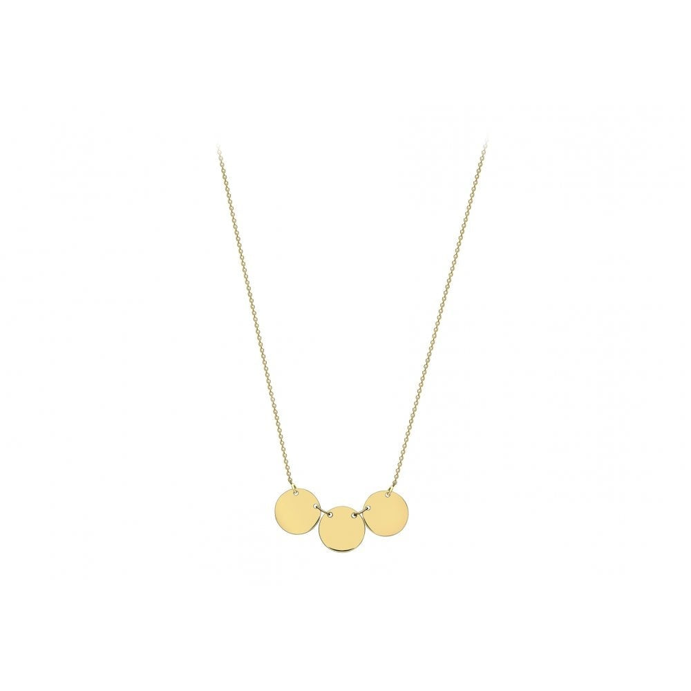 9CT YELLOW GOLD TRIPLE 10MM DISC ADJUSTABE NECKLACE 41CM/16"-43CM/17"