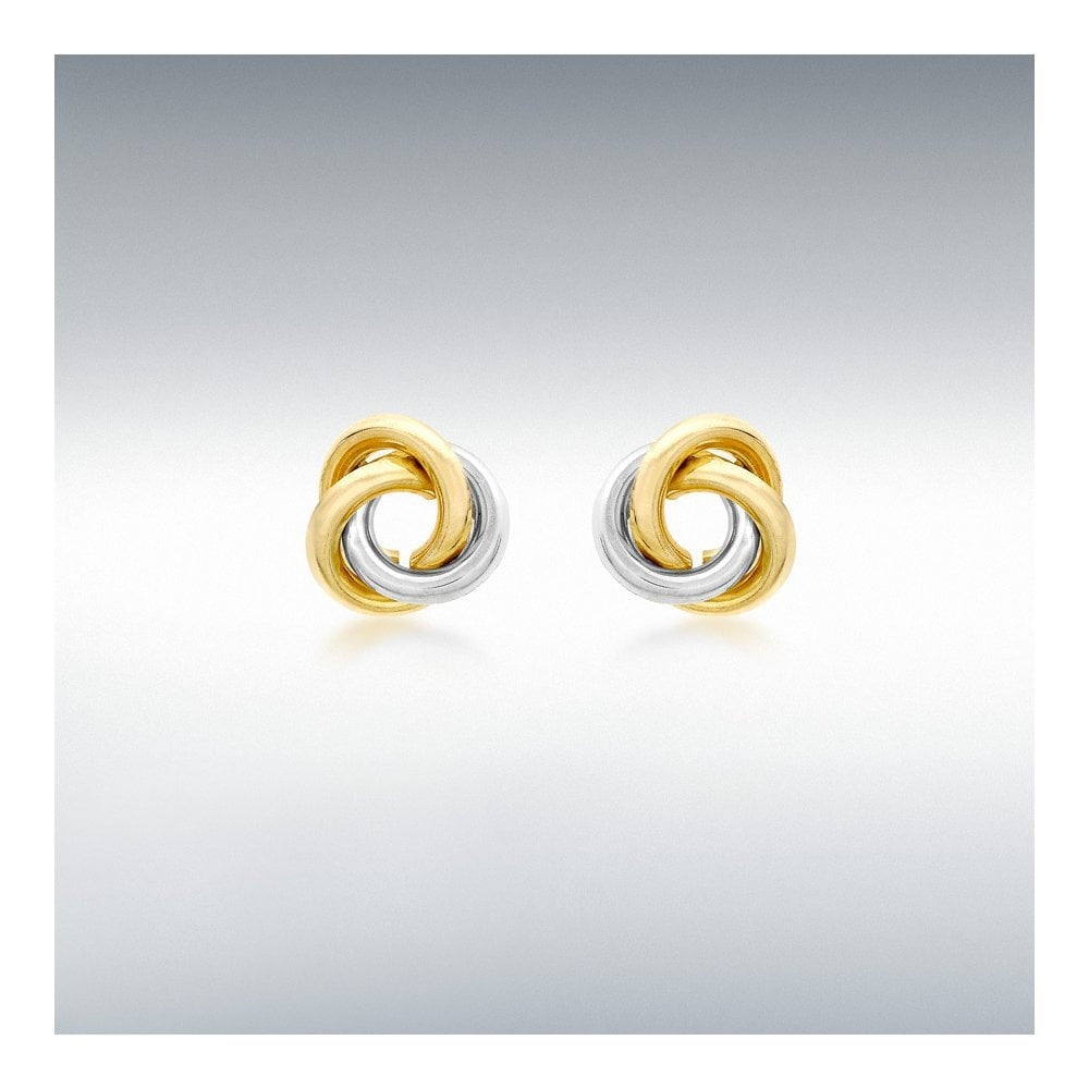 9ct 2-colour gold 10mm knot stud earrings  Diameter: 10mm Gold Details: Yellow and White Gold Fitting: Post Style: Stud Product Type: Earrings Metal Colour: 2 Colour Metal: 9ct Gold