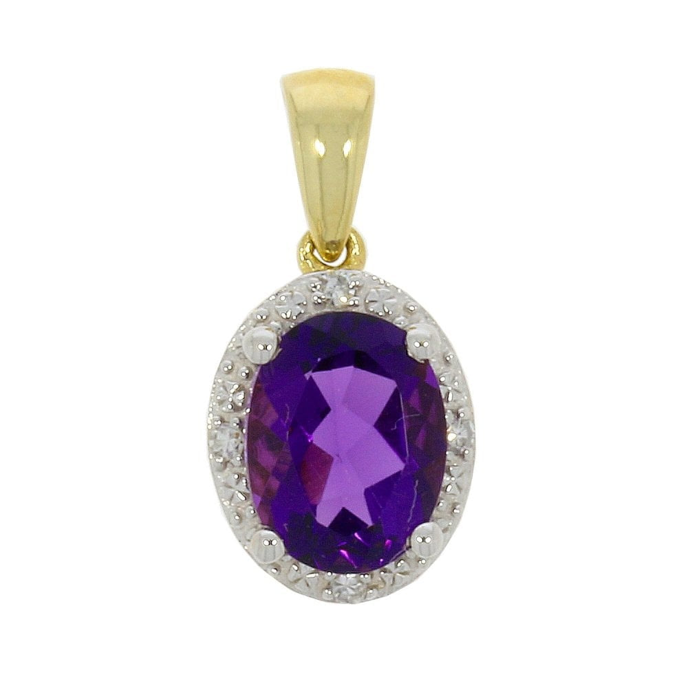 9ct Gold Amethyst & Diamond Pear shaped Pendant