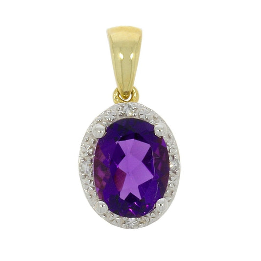 9ct Gold Amethyst & Diamond Pear shaped Pendant