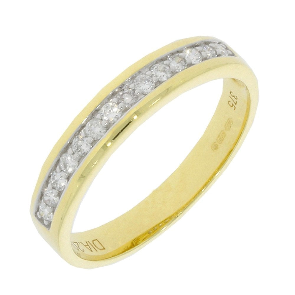 9ct Gold Diamond Band with 14 Diamonds & Total Diamond weight 0.2ct