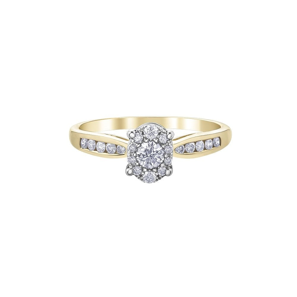 9ct Gold Illusion set Oval set Diamond Ring with Diamonds shoulders