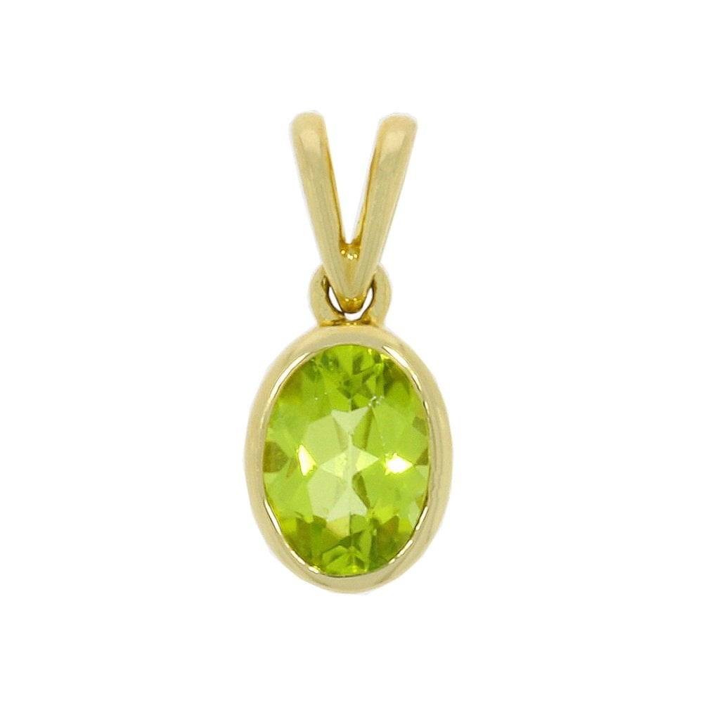 9ct Gold Oval Peridot pendant with rubover setting