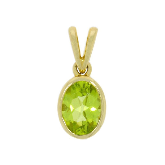 9ct Gold Oval Peridot pendant with rubover setting