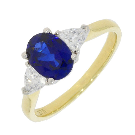9ct Gold Synthetic Sapphire & Zirconia 3 stone Ring