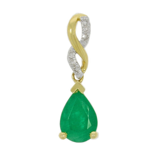 9ct Gold Teardrop(Pear) shaped Emerald with diamond infinity twist