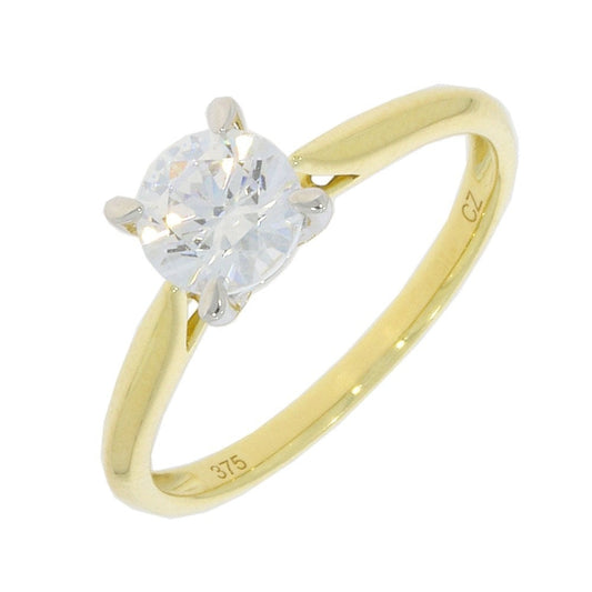 9ct Gold four claw Solitaire Zirconia Ring