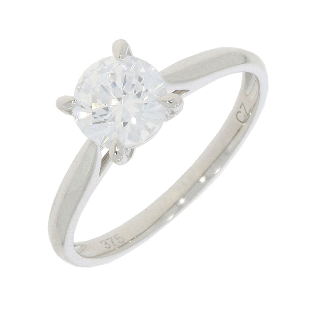 9ct White Gold 4 Claw Solitaire Zirconia Ring