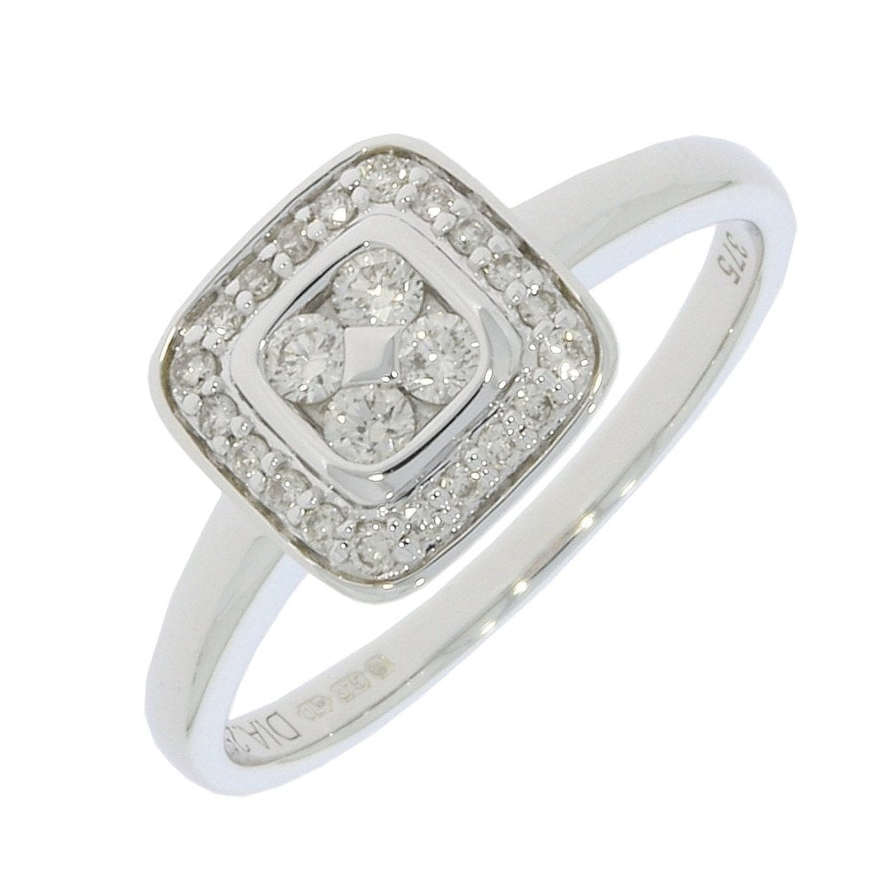 9ct White Gold Illusion set Cushion style Diamond Ring with 0.25ct Diamond