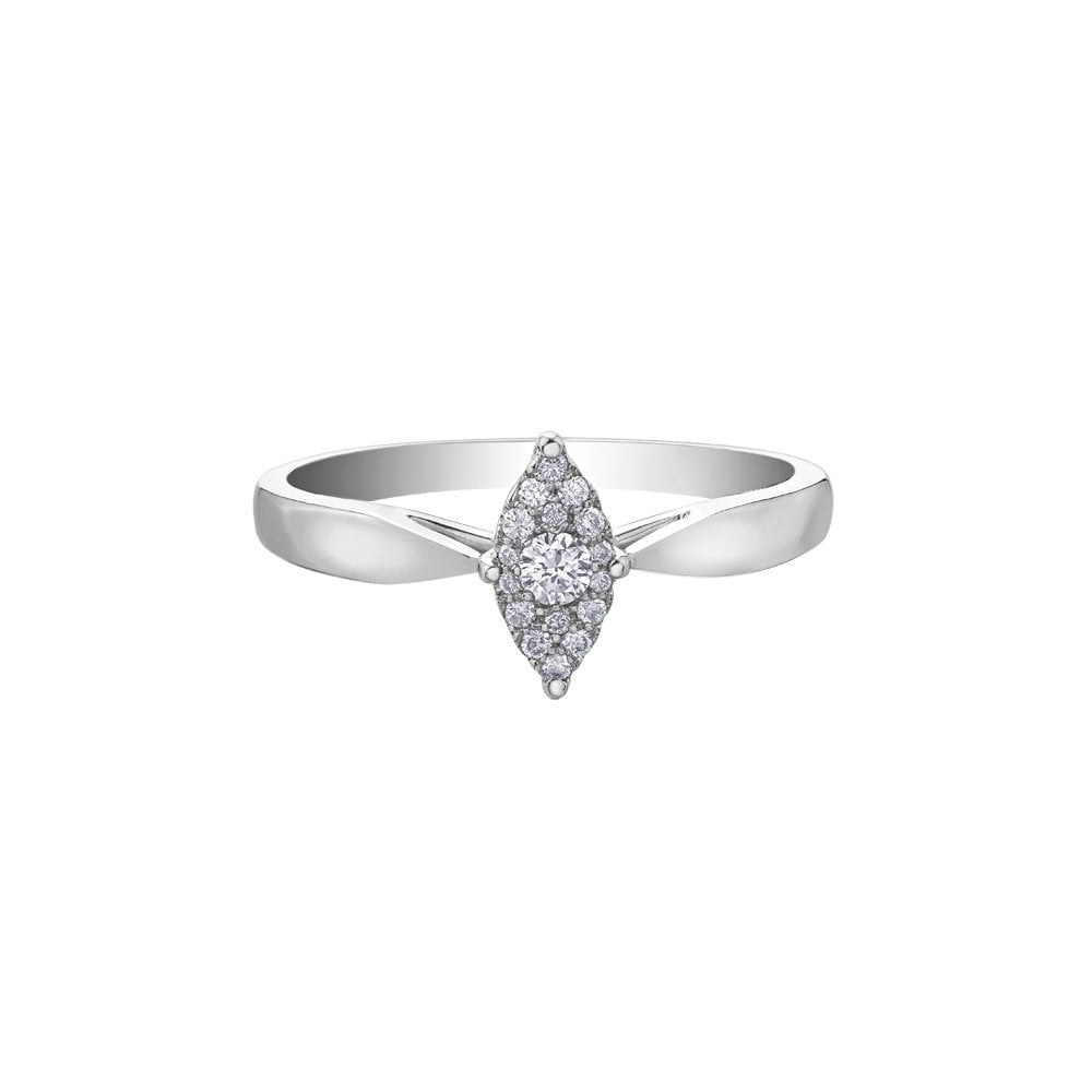 9ct White Gold Marquise shaped Halo Style Diamond Ring with 0.37ct Diamond