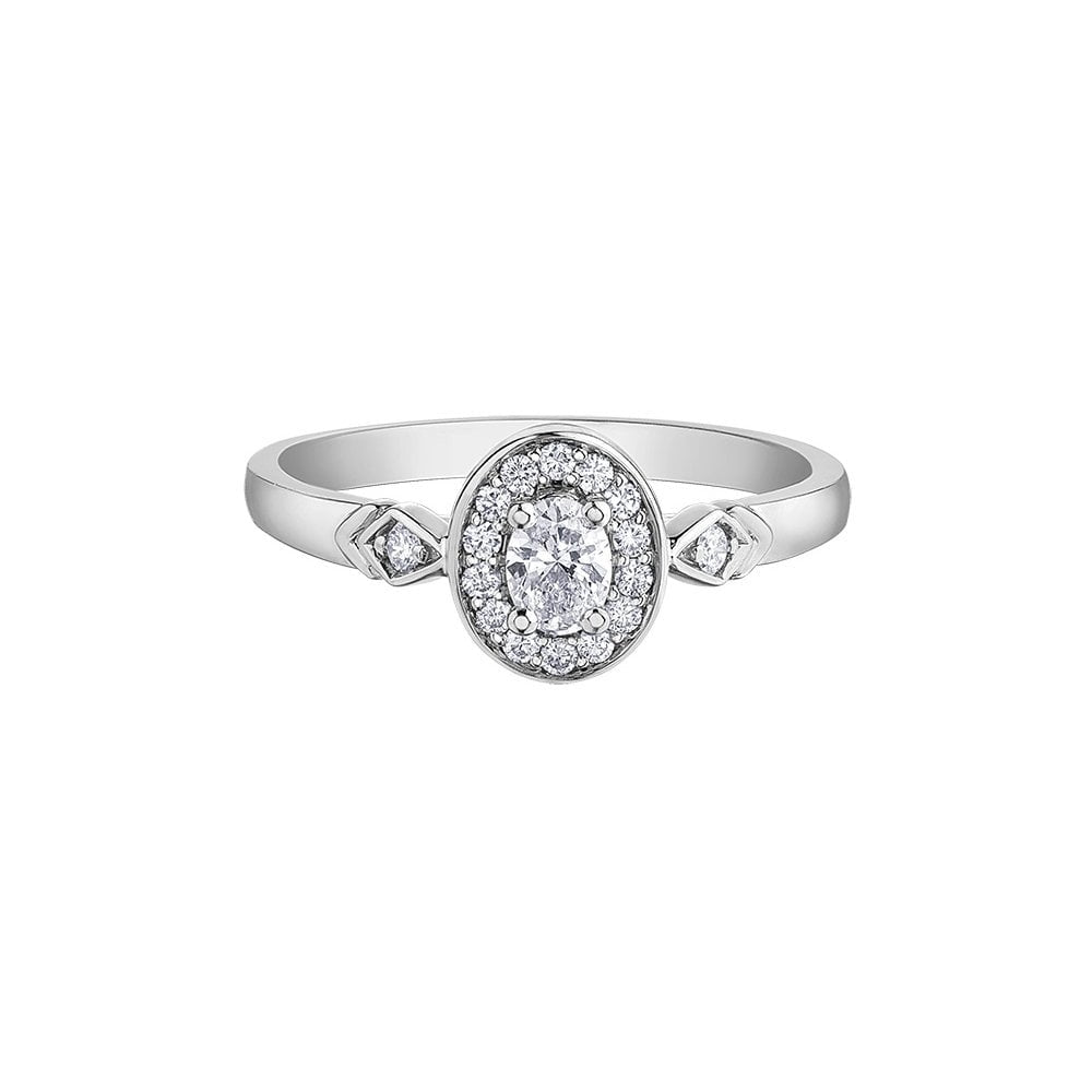9ct White Gold Oval Halo setting Diamond Ring with 0.33ct Diamond