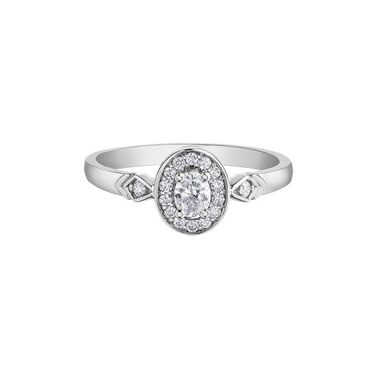 9ct White Gold Oval Halo setting Diamond Ring with 0.33ct Diamond