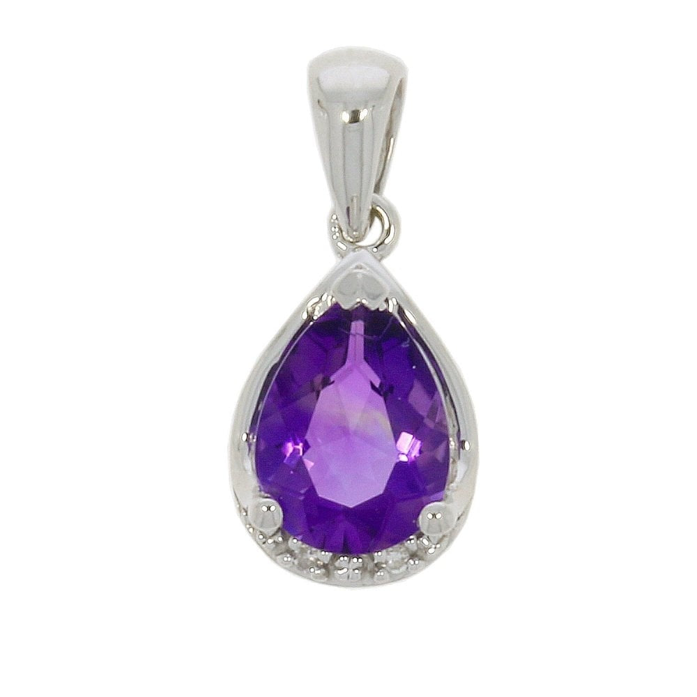 9ct White Gold Pear shaped Amethyst & Diamond Pendant