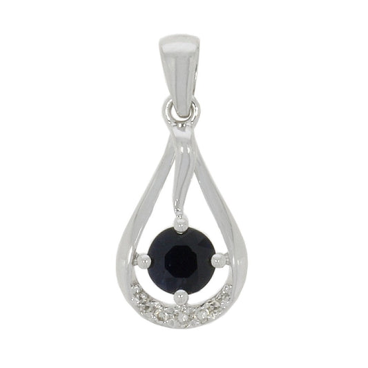 9ct White Gold Pear shaped Sapphire & Diamond Pendant