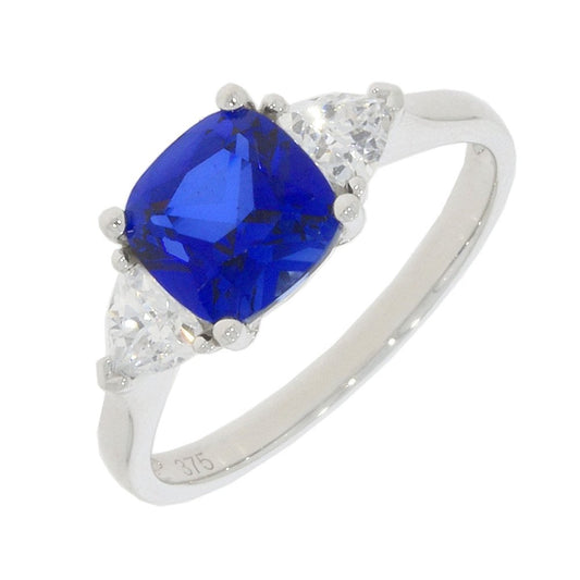 9ct White Gold Synthetic Sapphire & Zirconia Ring
