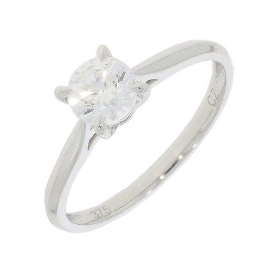 9ct White Gold Zirconia 4 Claw Solitaire Ring