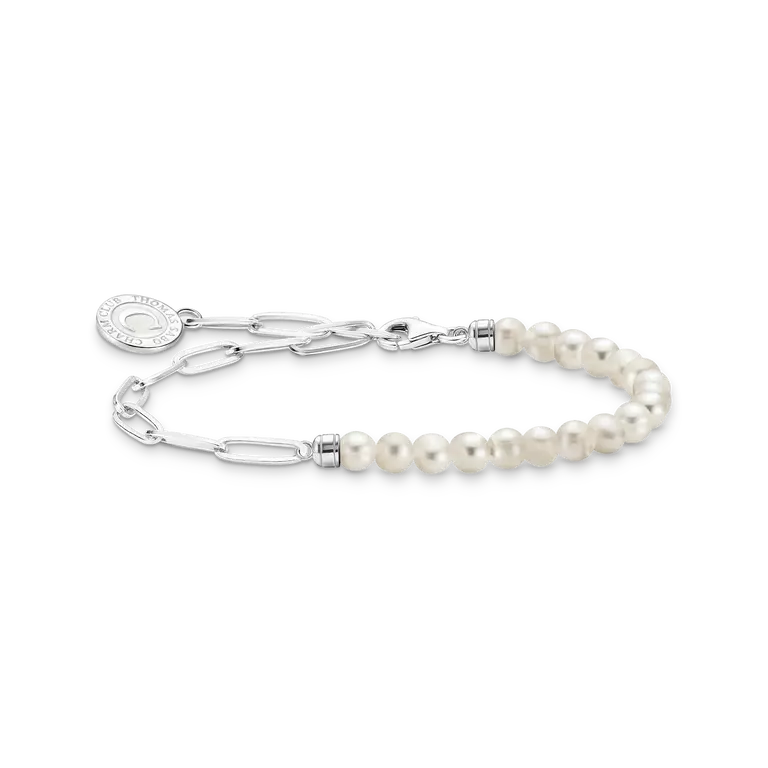 THOMAS SABO MEMBER CHARM BRACELET WITH WHITE PEARLS AND CHARMISTA COIN SILVER