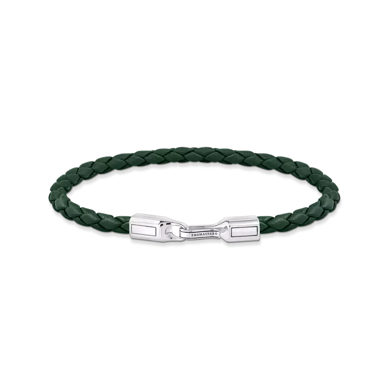 Thomas Sabo Dark Green Braided Leather Bracelet with Silver Clasp