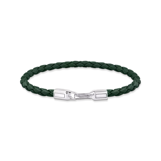 Thomas Sabo Dark Green Braided Leather Bracelet with Silver Clasp