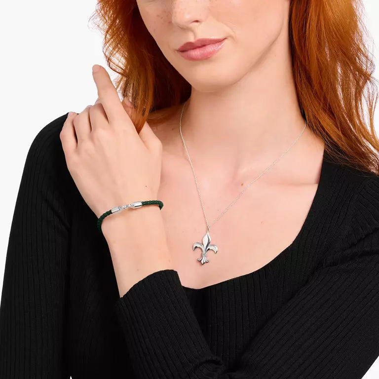 Thomas Sabo Dark Green Braided Leather Bracelet with Silver Clasp
