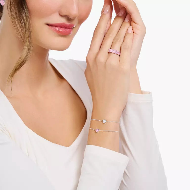 Thomas Sabo Sterling Silver Pink CZ Heart Bracelet