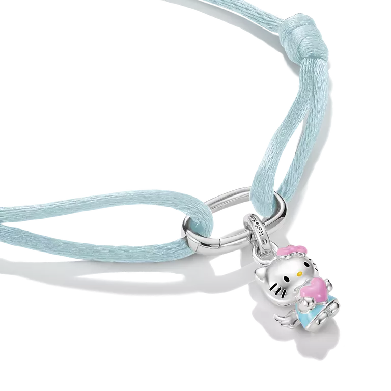 Thomas Sabo Hello Kitty Angel Connect Charm Blue Textile Bracelet with Pink Bow