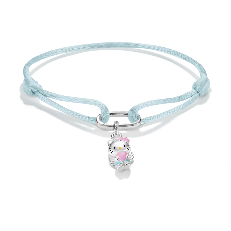 Thomas Sabo Hello Kitty Angel Connect Charm Blue Textile Bracelet with Pink Bow