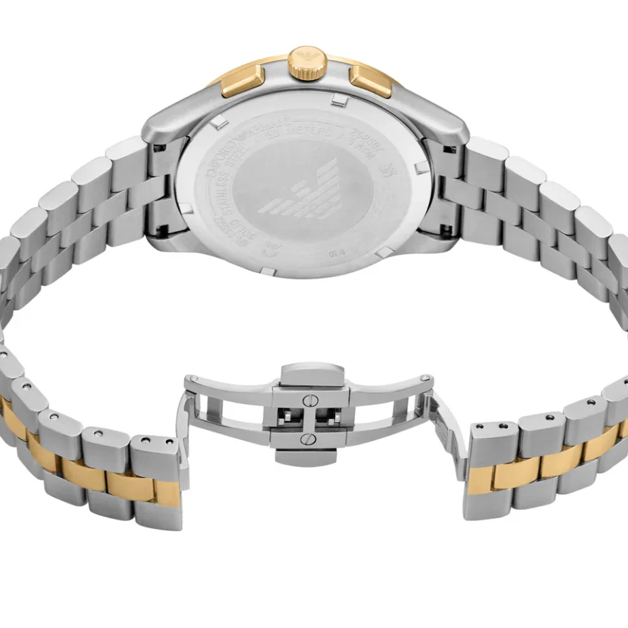 Emporio Armani Chronograph Two Tone Gents Stainless Steel Green Dial Watch