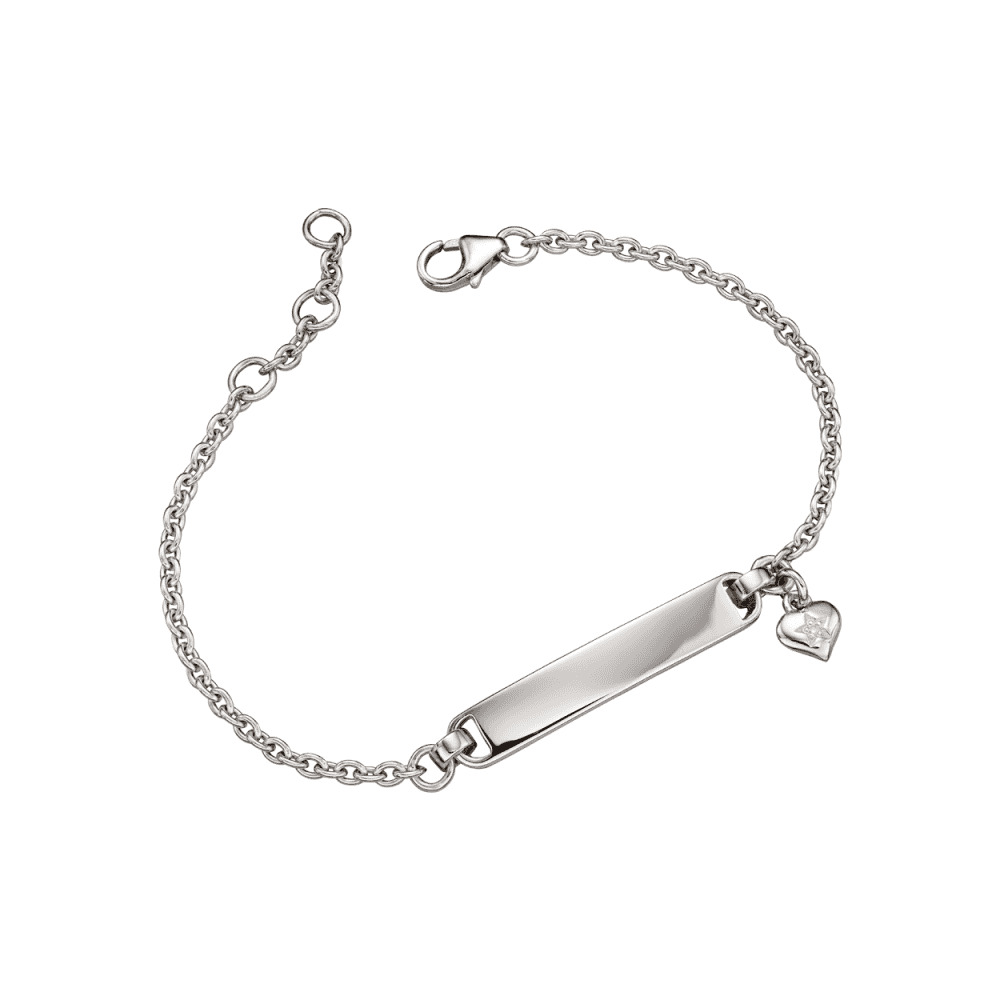 AISHA STERLING SILVER HEART CHARM ID BRACELET