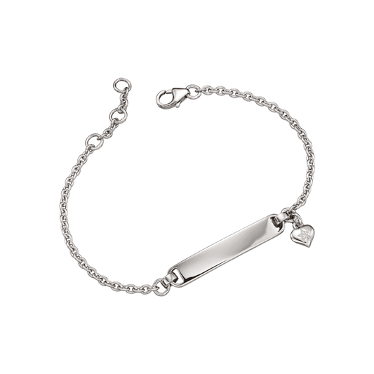 AISHA STERLING SILVER HEART CHARM ID BRACELET