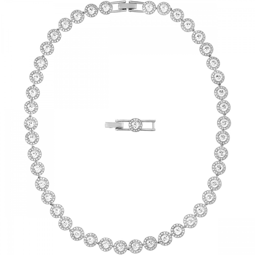 ANGELIC NECKLACE, ROUND LINKS SET WITH PAVE SET WHITE SWAROVSKI CRYSTAL , RHODIUM PLATED