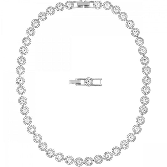 ANGELIC NECKLACE, ROUND LINKS SET WITH PAVE SET WHITE SWAROVSKI CRYSTAL , RHODIUM PLATED